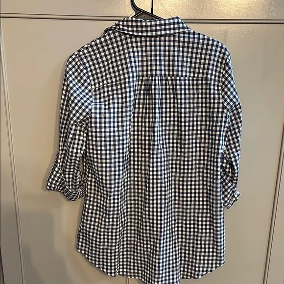 Kut From The Kloth Navy Gingham Print Button-up Roll Tab Sleeve Shirt sm - Picture 4 of 5